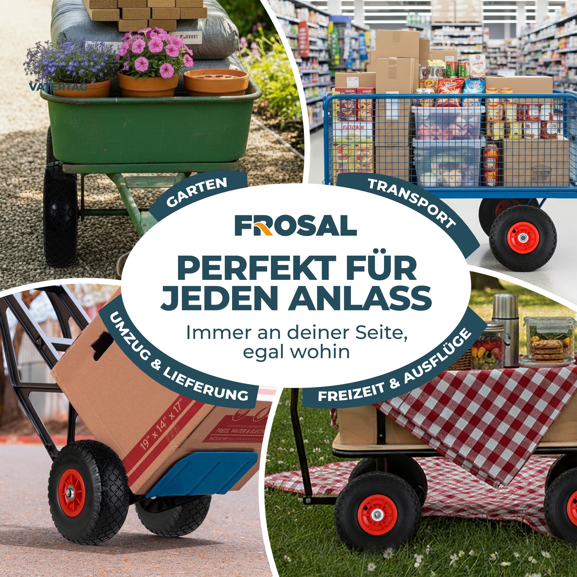 FROSAL Ersatzrad - PU Rad Nabe 16mm/50mm für Bollerwagen oder Sackkarre pannensicher Felge rot