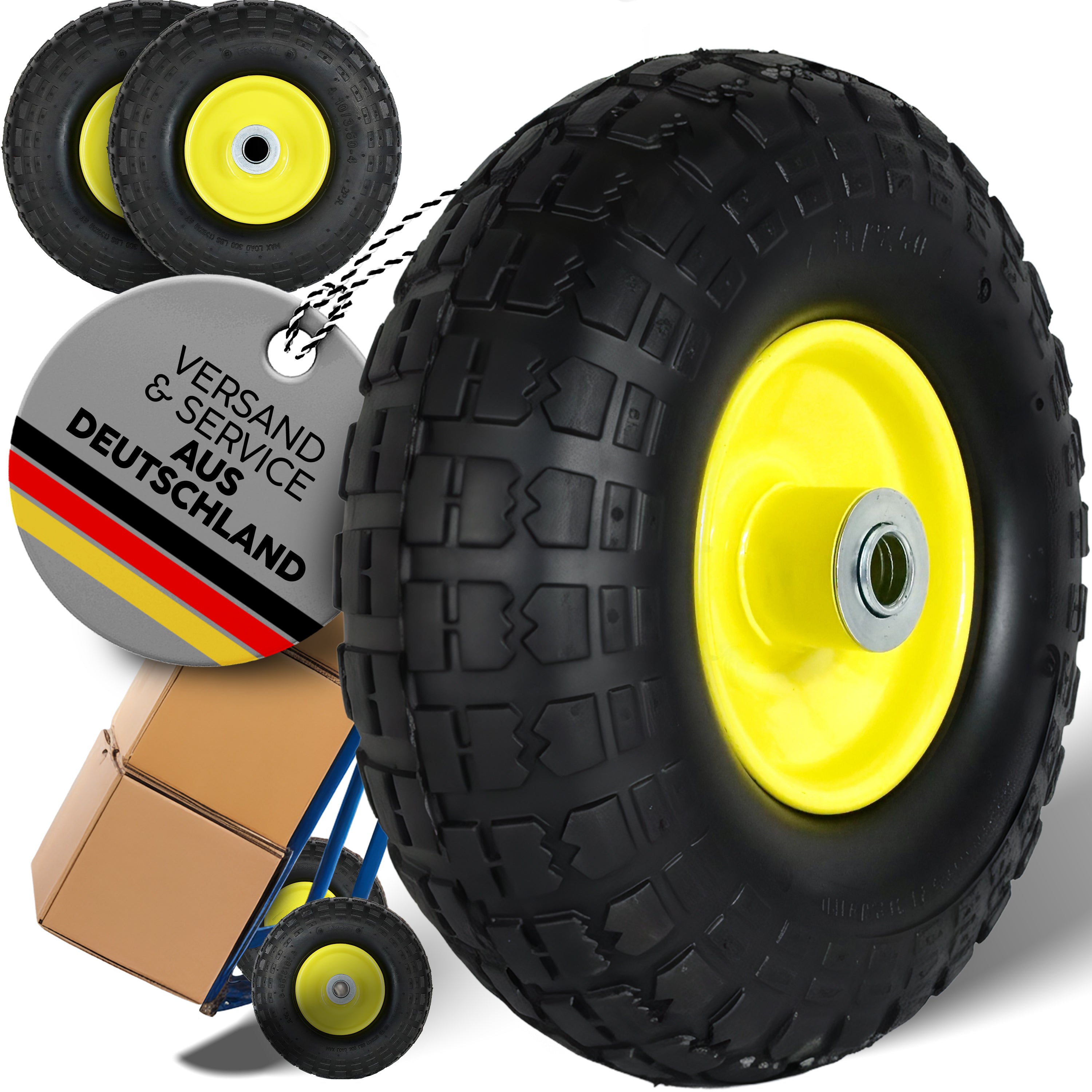 FROSAL Ersatzrad - PU Rad Nabe 16mm/50mm für Bollerwagen oder Sackkarre pannensicher Felge gelb 2 Stück