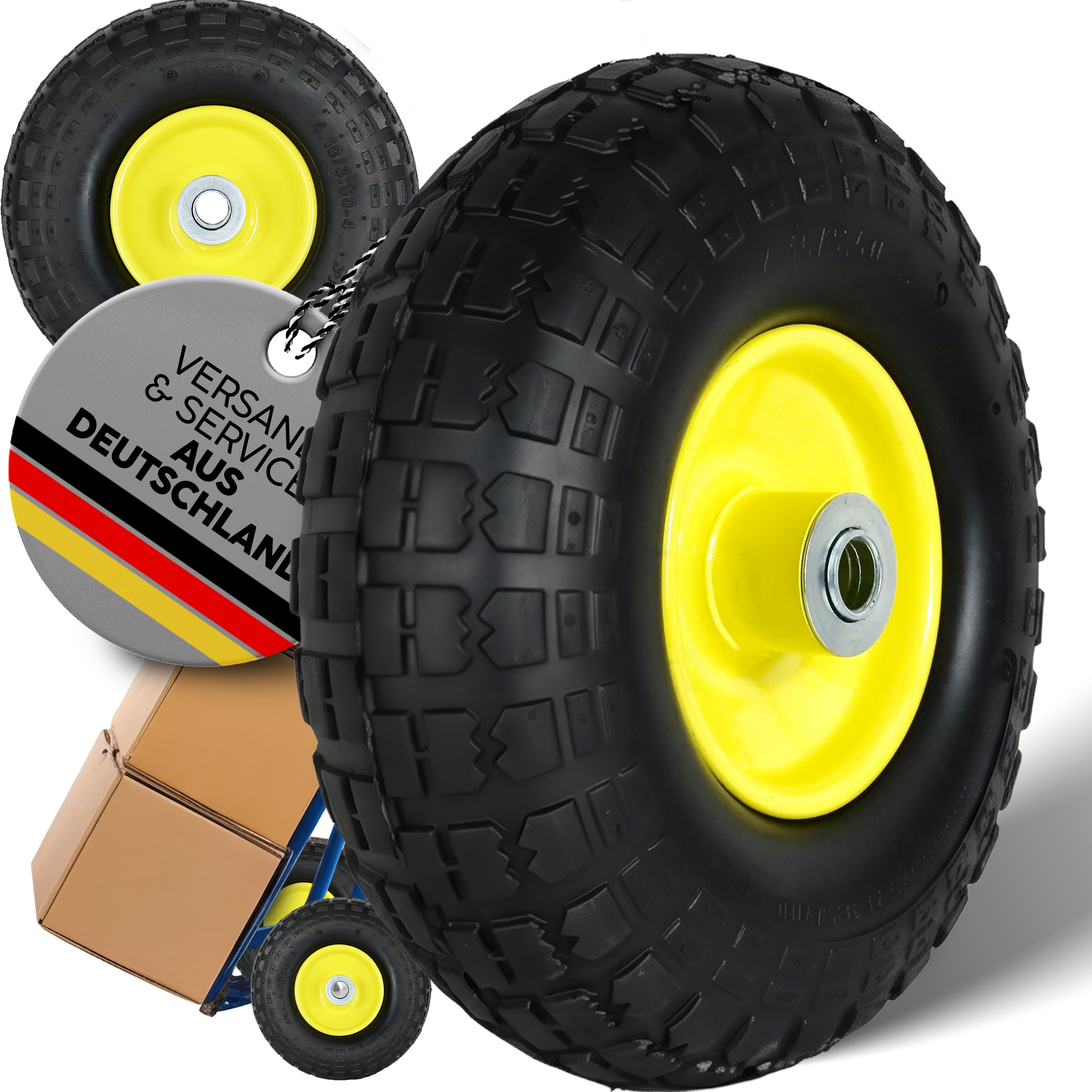 FROSAL Ersatzrad - PU Rad Nabe 16mm/50mm für Bollerwagen oder Sackkarre pannensicher Felge gelb 1 Stück