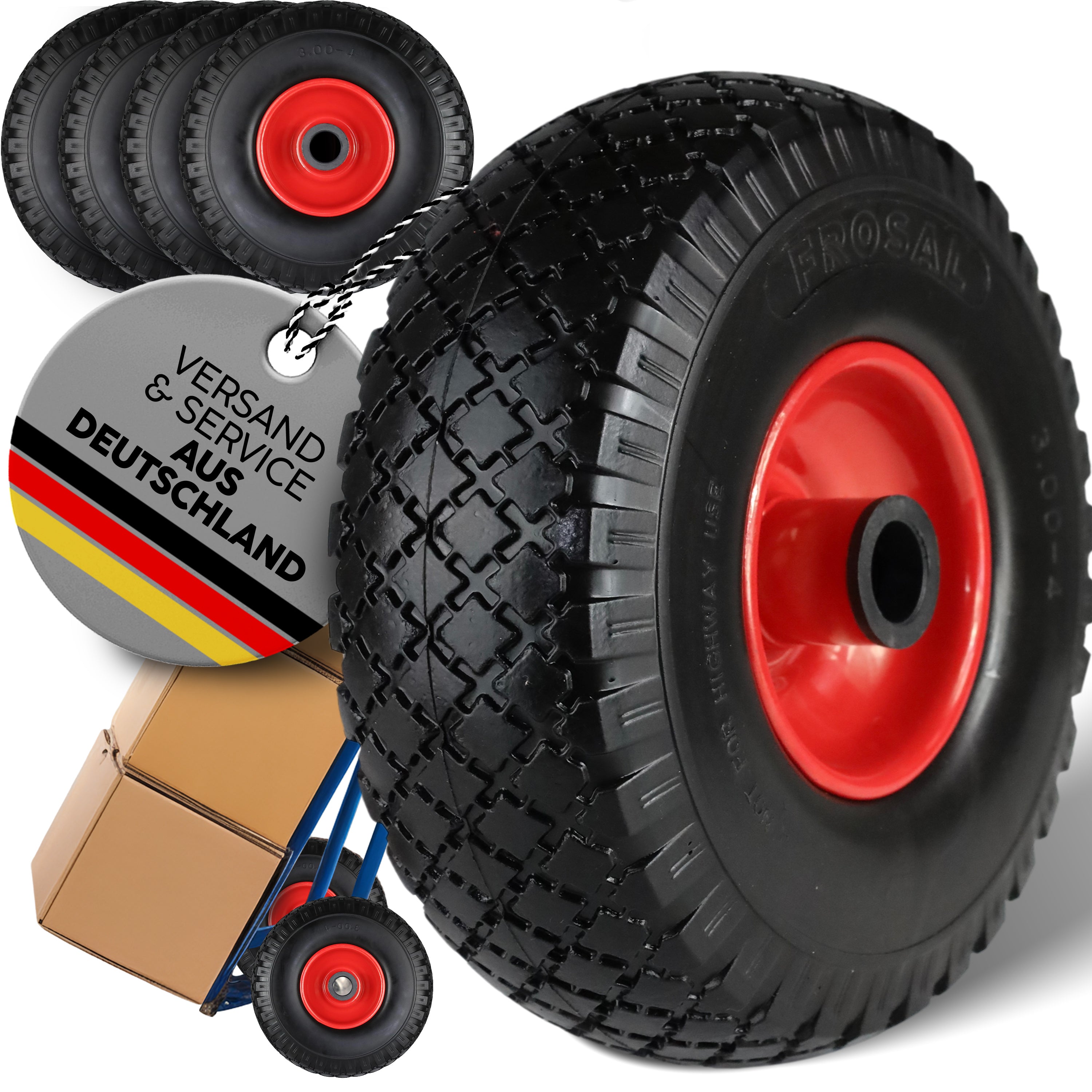 FROSAL pannensichere Ersatzräder 260×75 mm für Bollerwagen & Sackkarre | PU Rad auf Stahlfelge | Achse Ø25×75 mm | Räder Transportkarre pannensicher 4 Stück