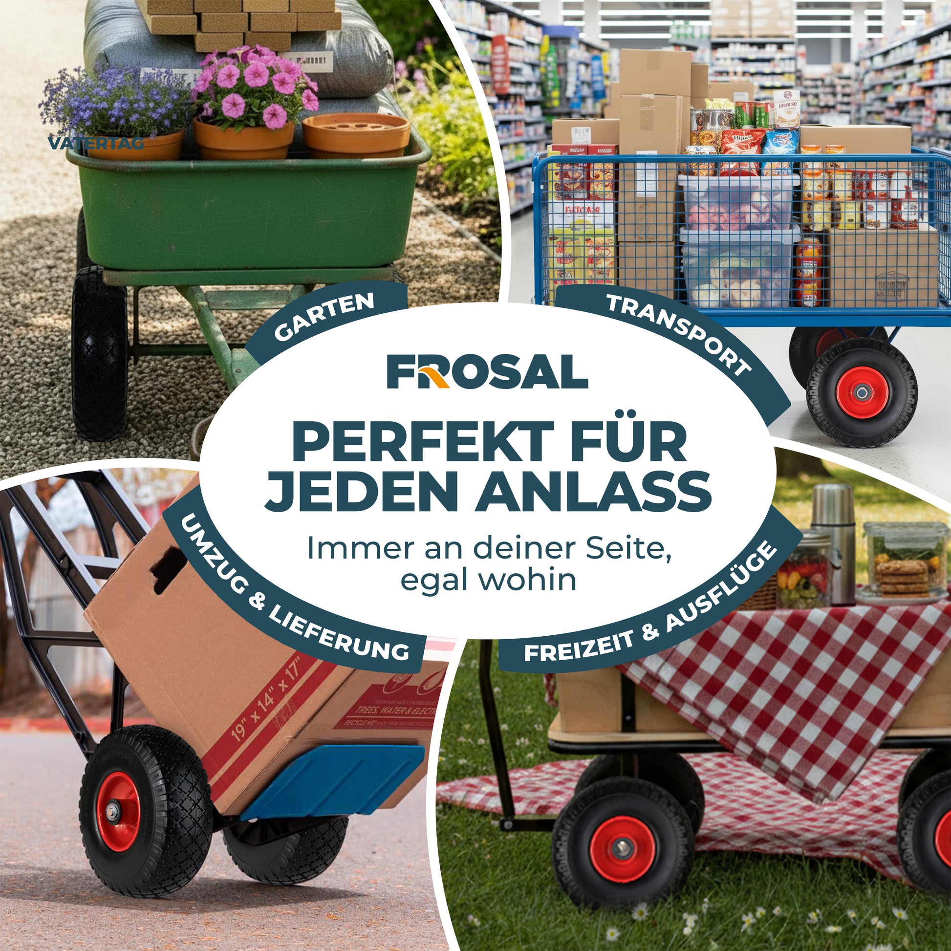 FROSAL pannensichere Ersatzräder 260×75 mm für Bollerwagen & Sackkarre | PU Rad auf Stahlfelge | Achse Ø25×75 mm | Räder Transportkarre pannensicher