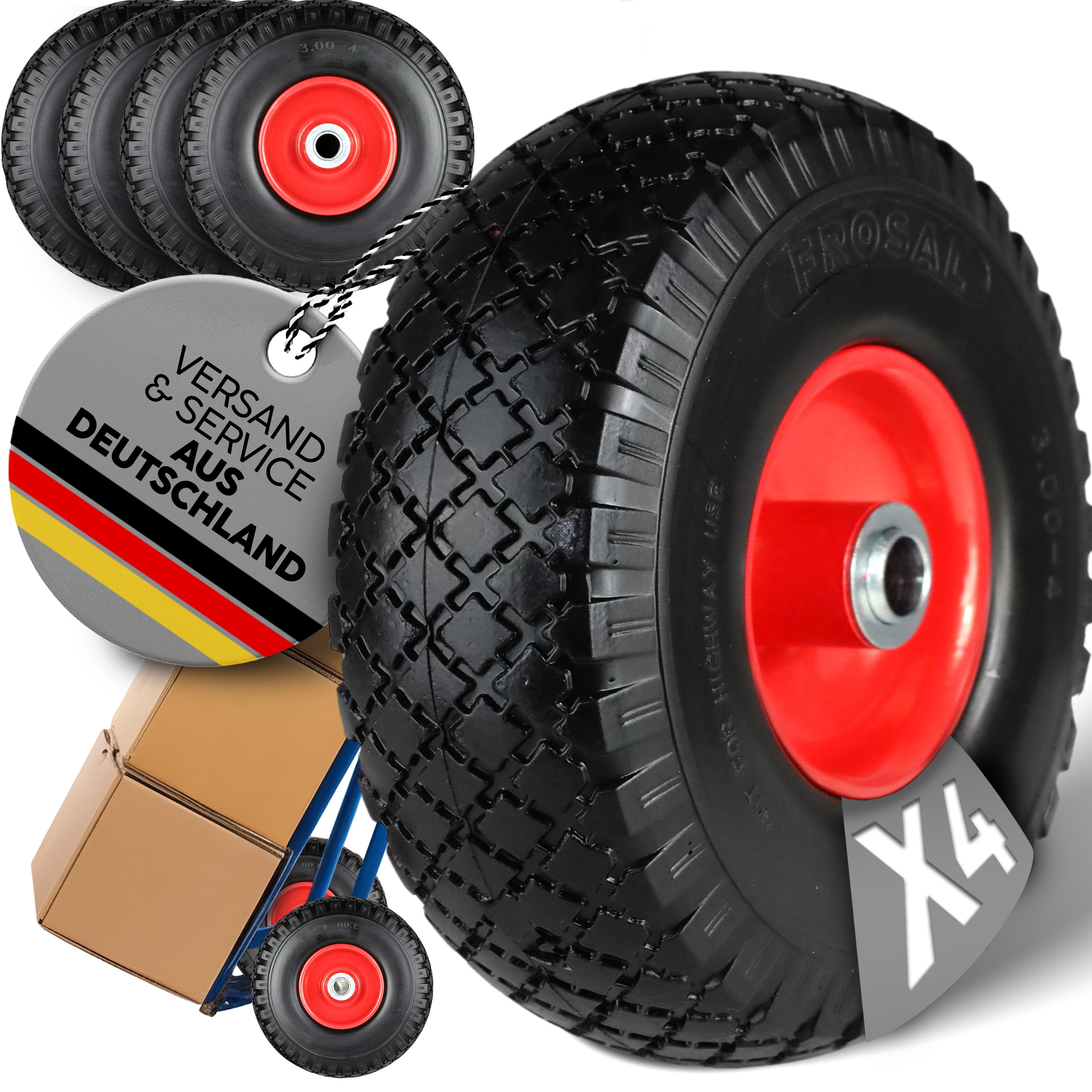 FROSAL pannensichere Ersatzräder 260×80 mm für Bollerwagen & Sackkarre | PU Rad auf Stahlfelge | Achse Ø20×75 mm | Räder Transportkarre pannensicher 4 Stück