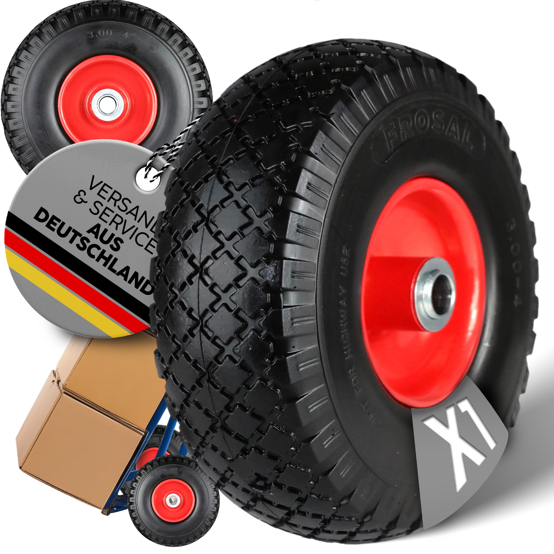 FROSAL pannensichere Ersatzräder 260×80 mm für Bollerwagen & Sackkarre | PU Rad auf Stahlfelge | Achse Ø20×75 mm | Räder Transportkarre pannensicher 1 Stück