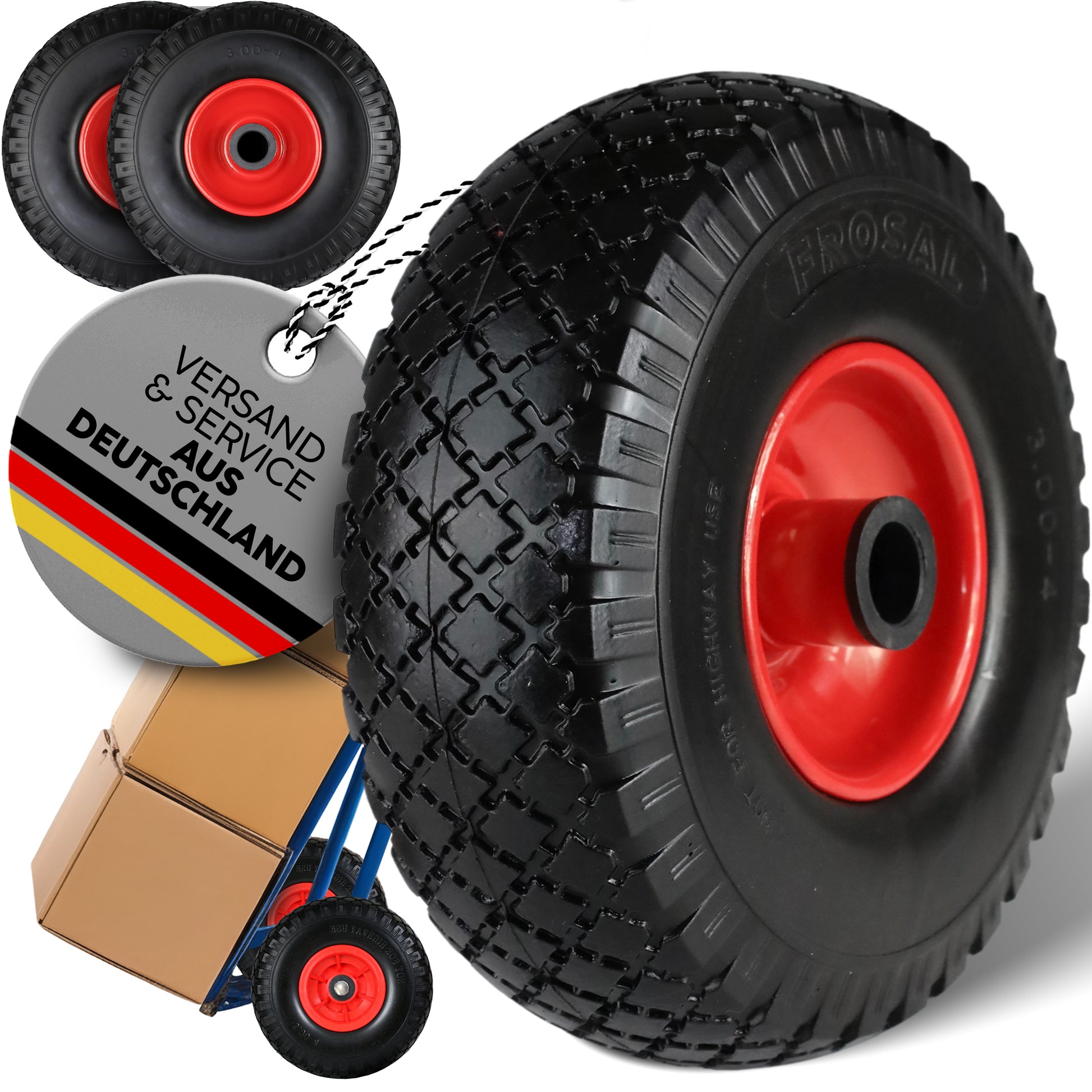FROSAL pannensichere Ersatzräder 260×75 mm für Bollerwagen & Sackkarre | PU Rad auf Stahlfelge | Achse Ø25×75 mm | Räder Transportkarre pannensicher 2 Stück