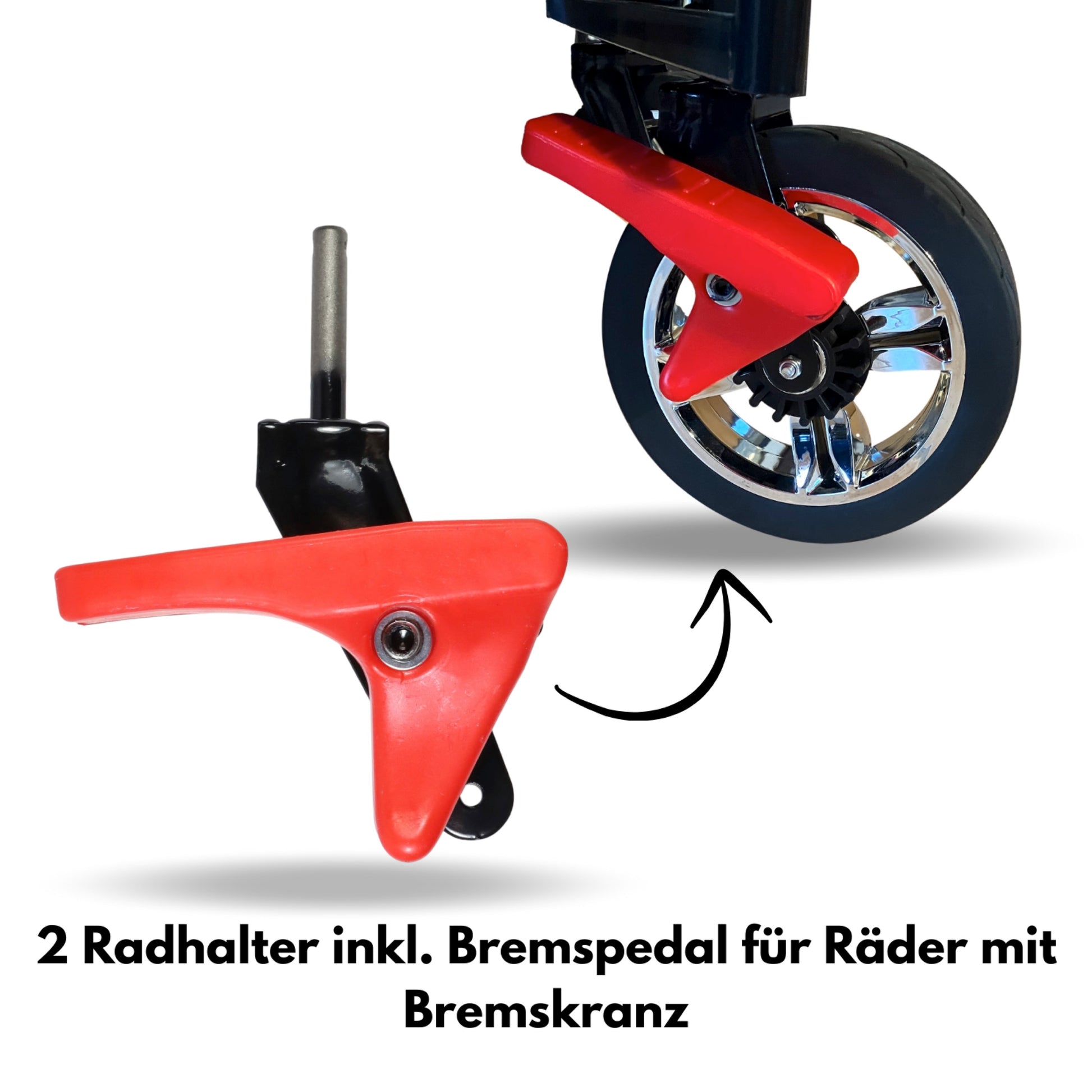 FROSAL Radhalter Set mit Bremshebel – 2 Stück (links & rechts), passend für Frosal Leo, Fuxtec- und Kesser-Bollerwagen mit Bremskranz-Rädern