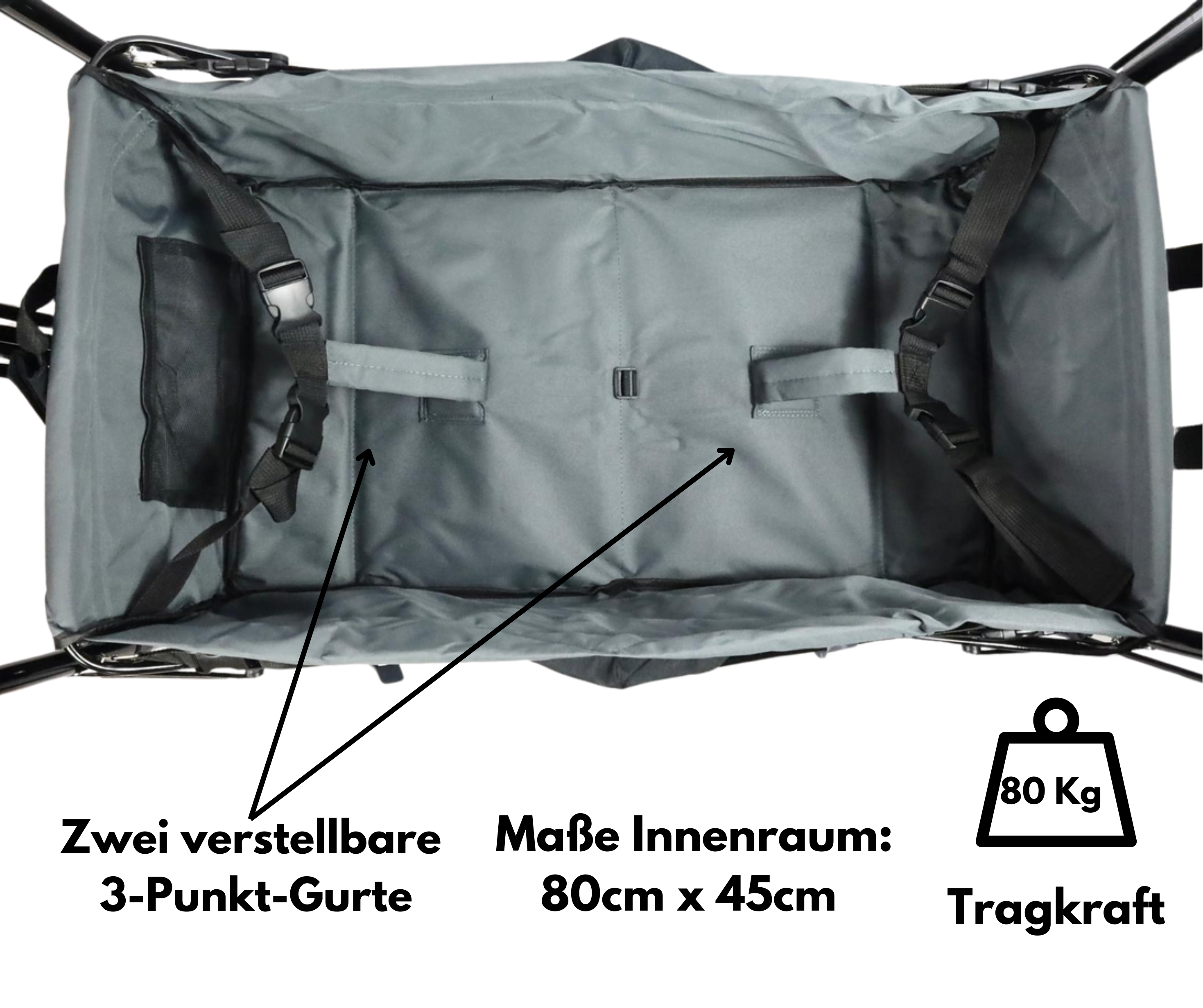 Foldable handcart Leo with sunroof and storage extension