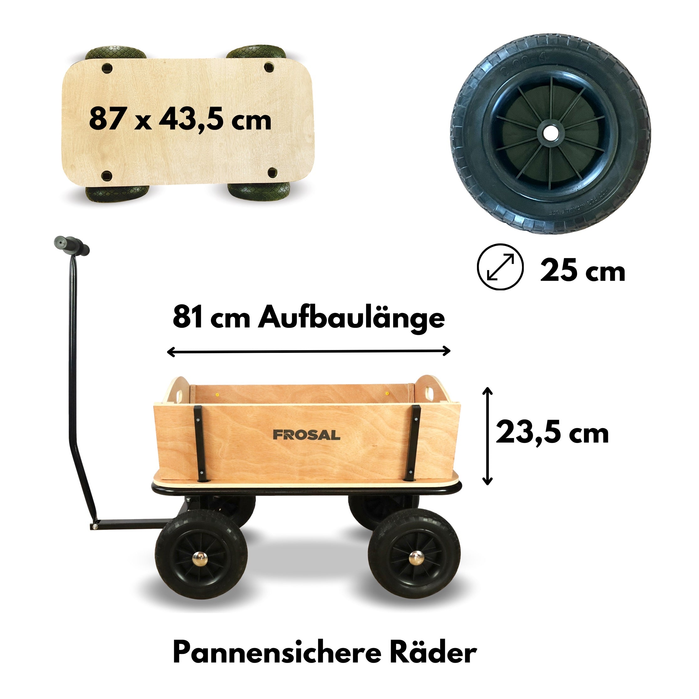 FROSAL Bollerwagen Erik Extra Holz-Bollerwagen mehr Beinfreiheit