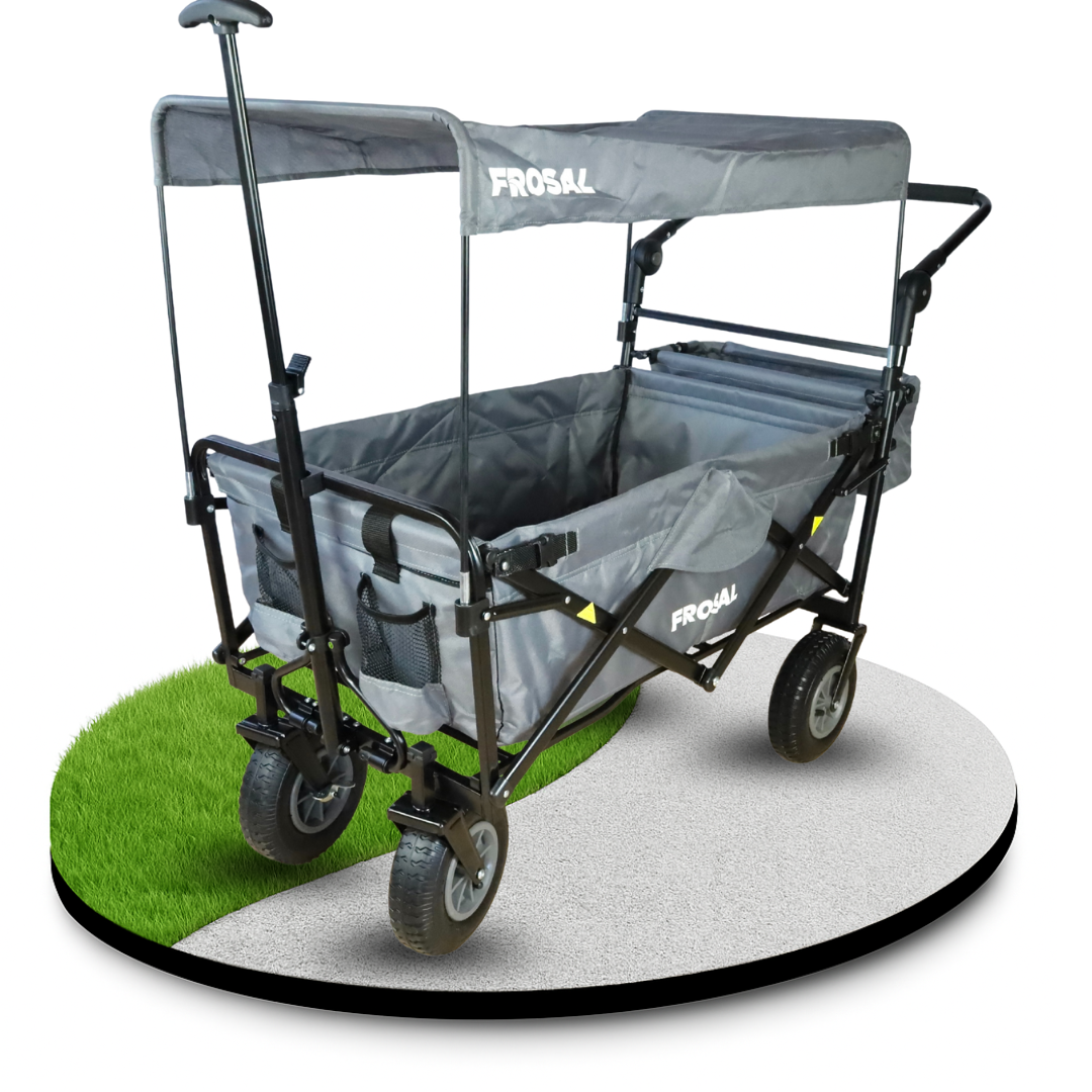 FROSAL Bollerwagen Nick PRO faltbar mit Schiebegriff Dach & Bremse grau