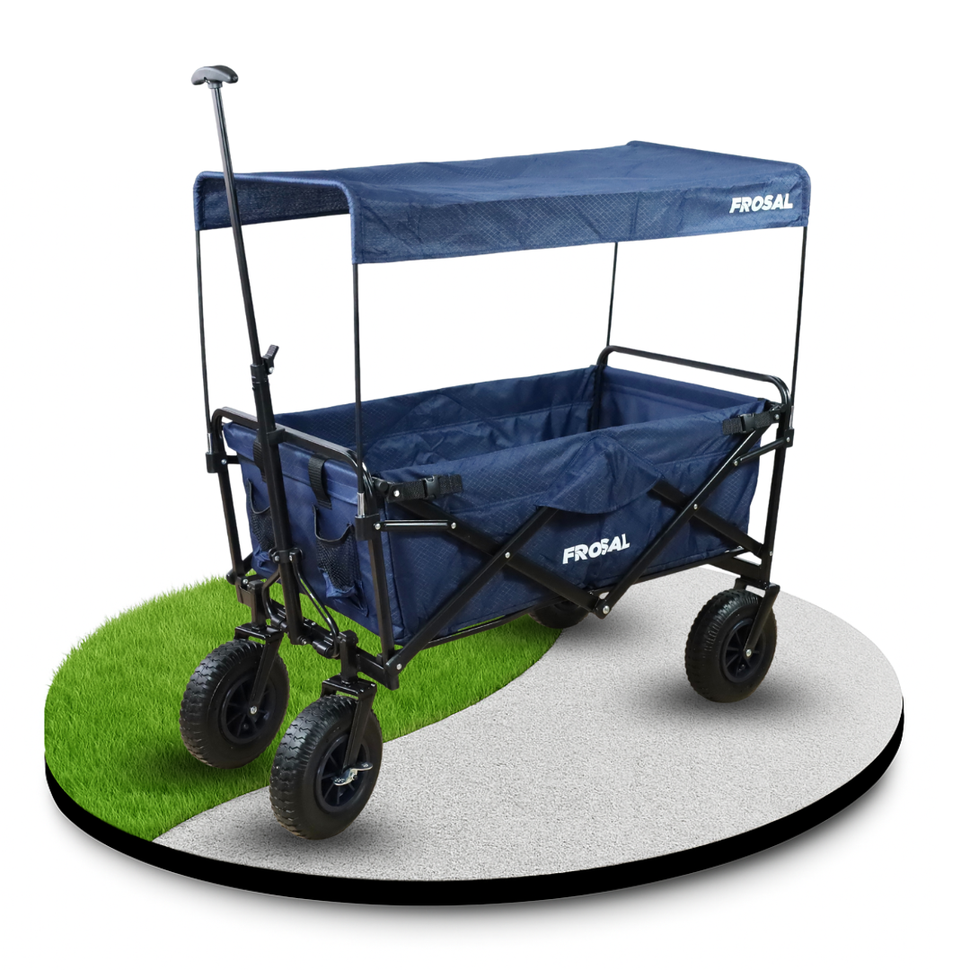 FROSAL Bollerwagen Nick faltbar mit Luftreifen Bremse und Dach in blau