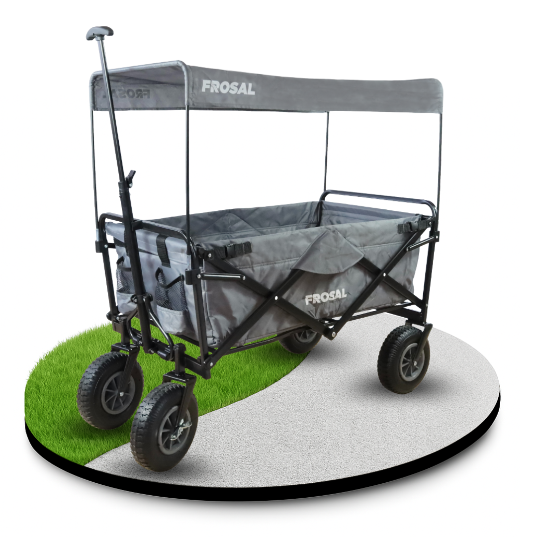 FROSAL Bollerwagen Nick faltbar mit Luftreifen Bremse und Dach in grau