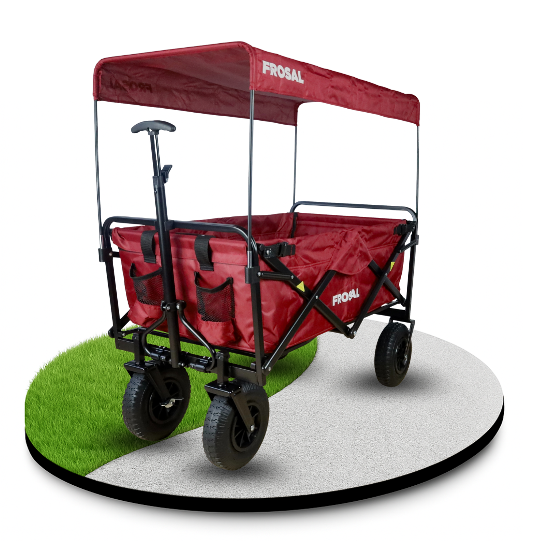 FROSAL Bollerwagen Nick rot faltbar mit Dach Bremse & Lufträder