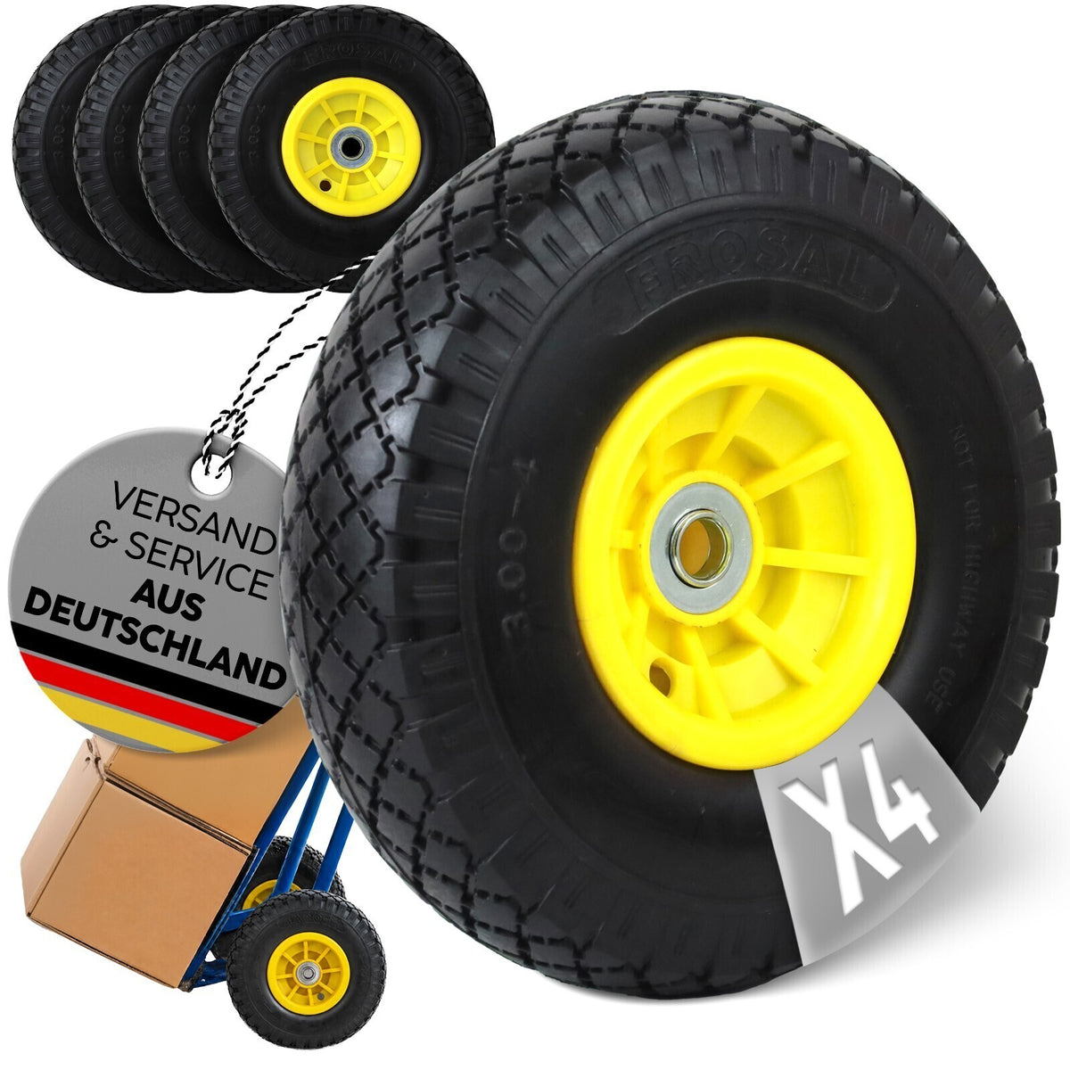FROSAL PU-Ersatzrad 3.00-4, Bollerwagenrad, Sackkarrenrad mit Kugellager 4