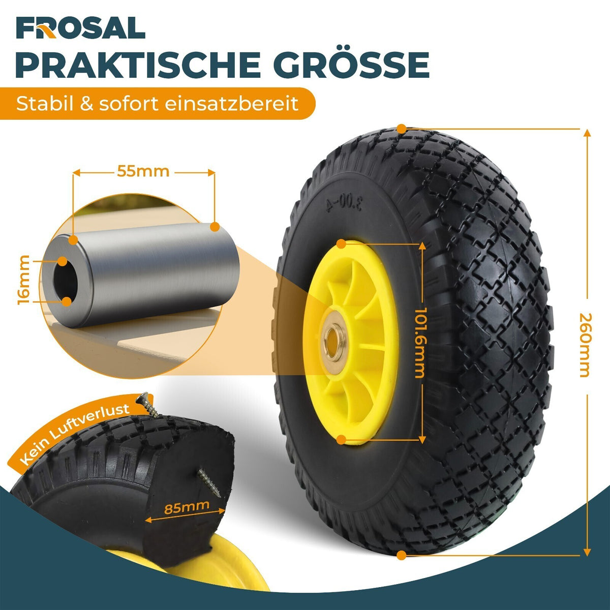 FROSAL PU-Ersatzrad 3.00-4, Bollerwagenrad, Sackkarrenrad mit Kugellager