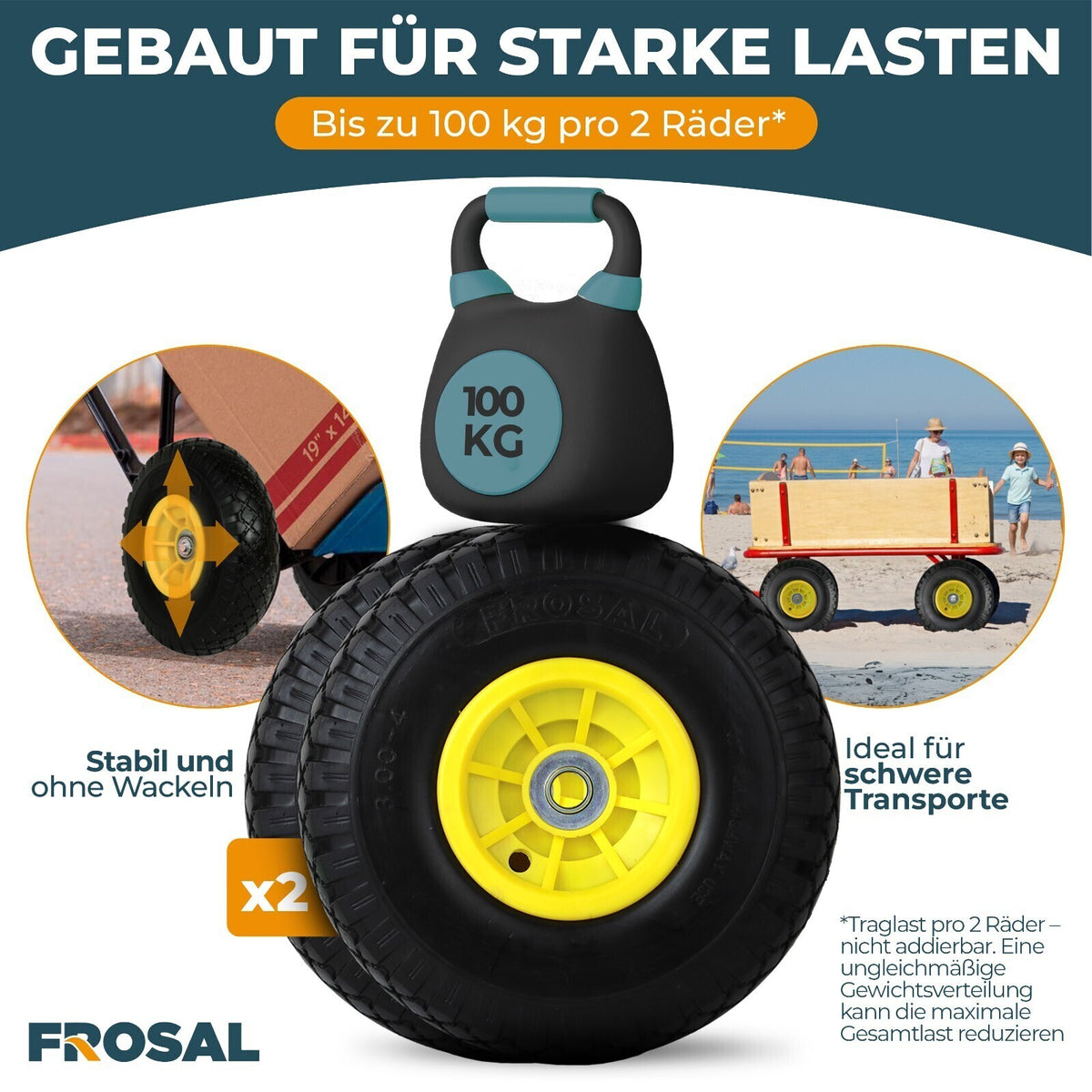 FROSAL PU-Ersatzrad 3.00-4, Bollerwagenrad, Sackkarrenrad mit Kugellager