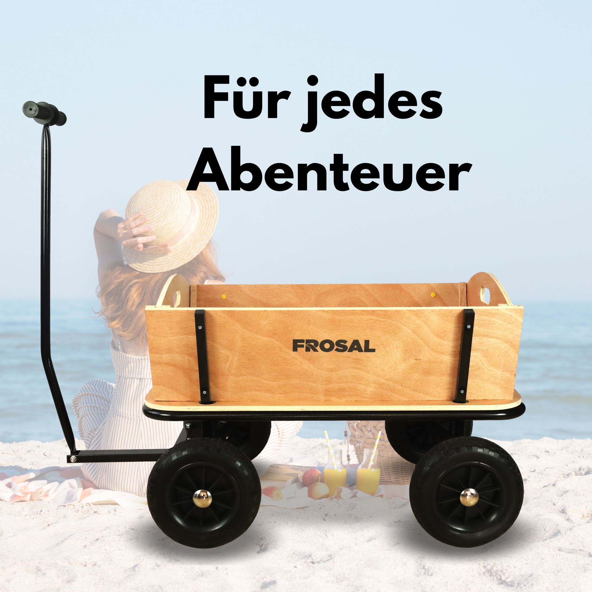 FROSAL Bollerwagen Erik Extra Holz-Bollerwagen mehr Beinfreiheit