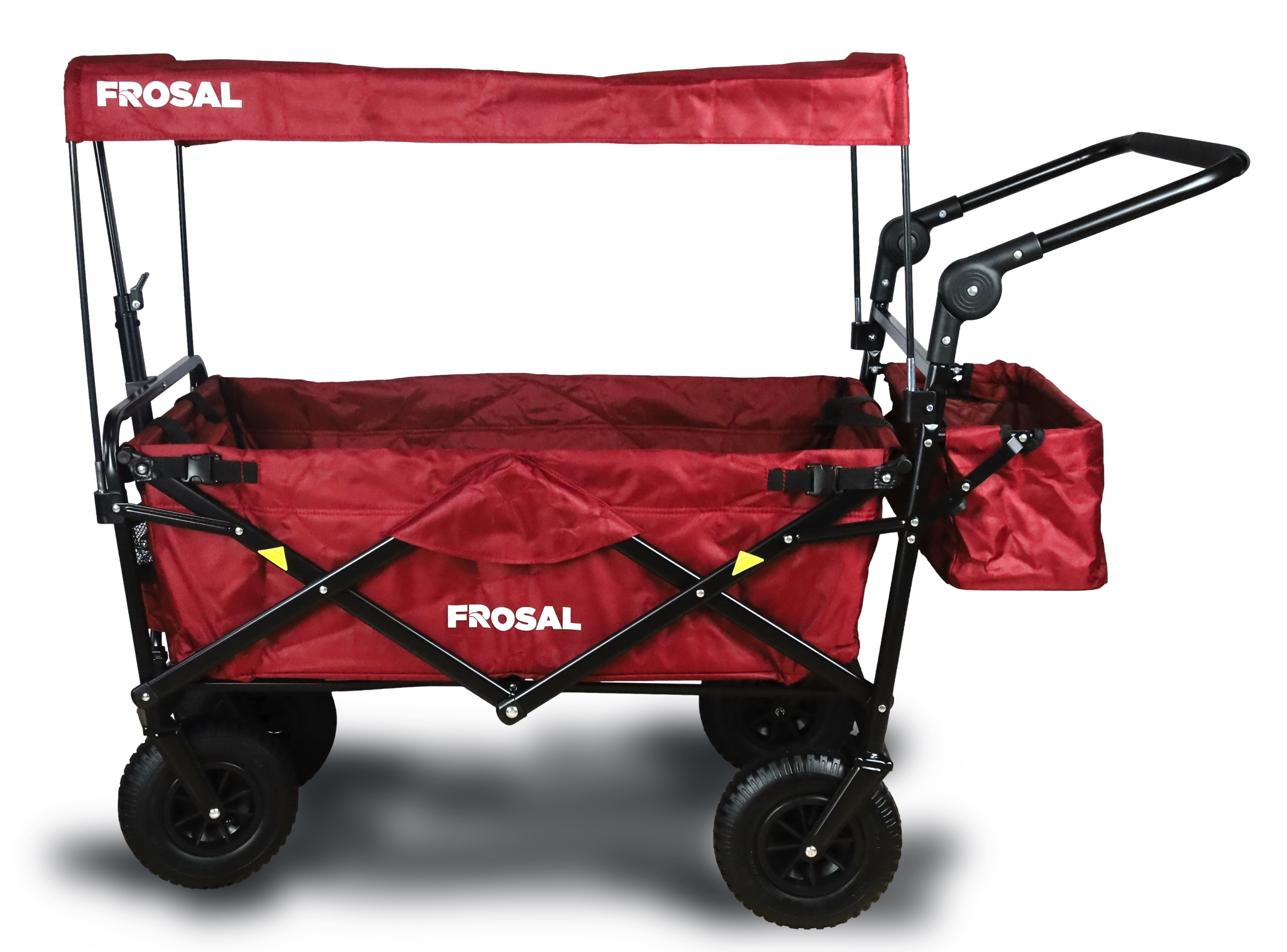 FROSAL Bollerwagen Nick PRO rot faltbar mit Schiebegriff Dach & Bremse