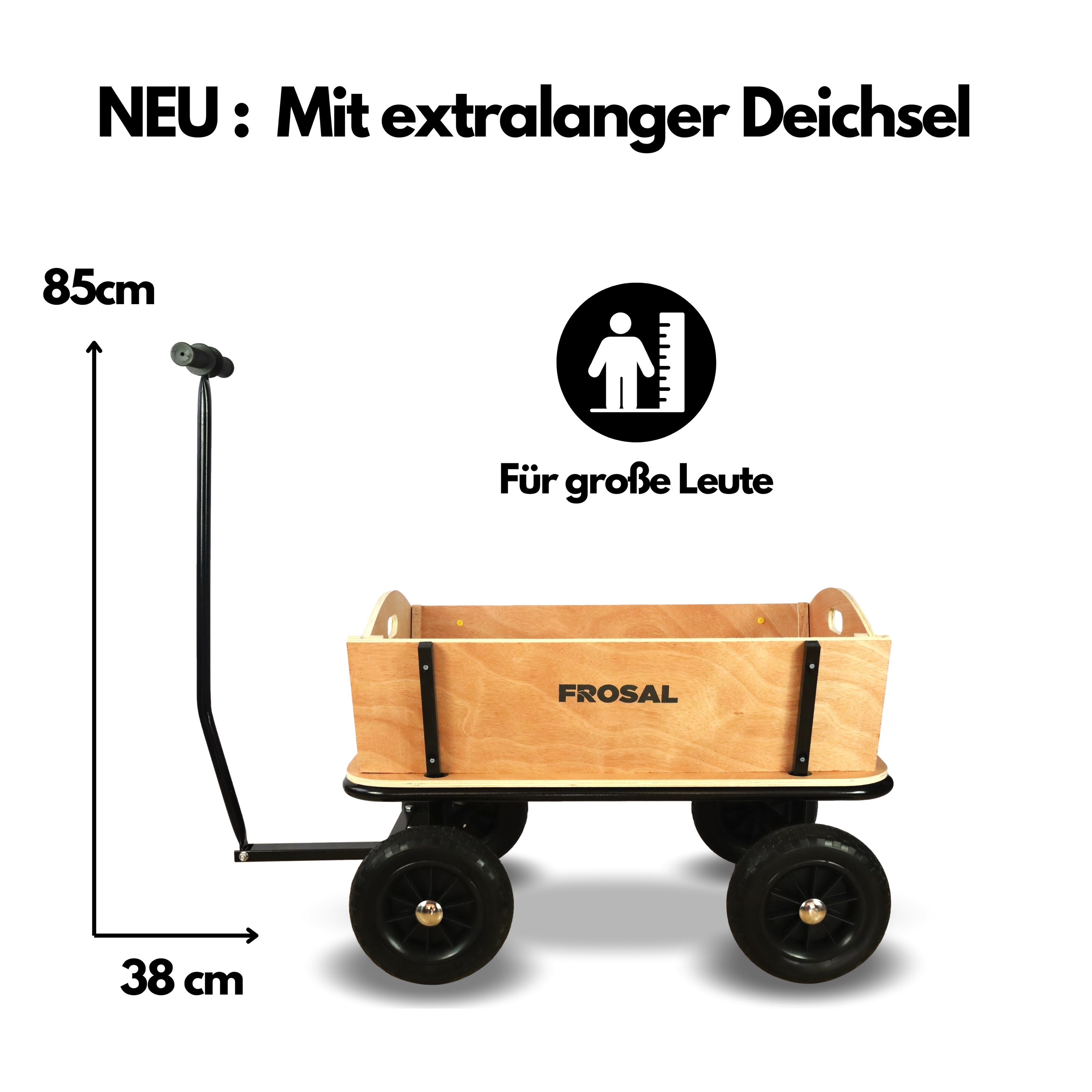 FROSAL Bollerwagen Erik Extra Holz-Bollerwagen mehr Beinfreiheit