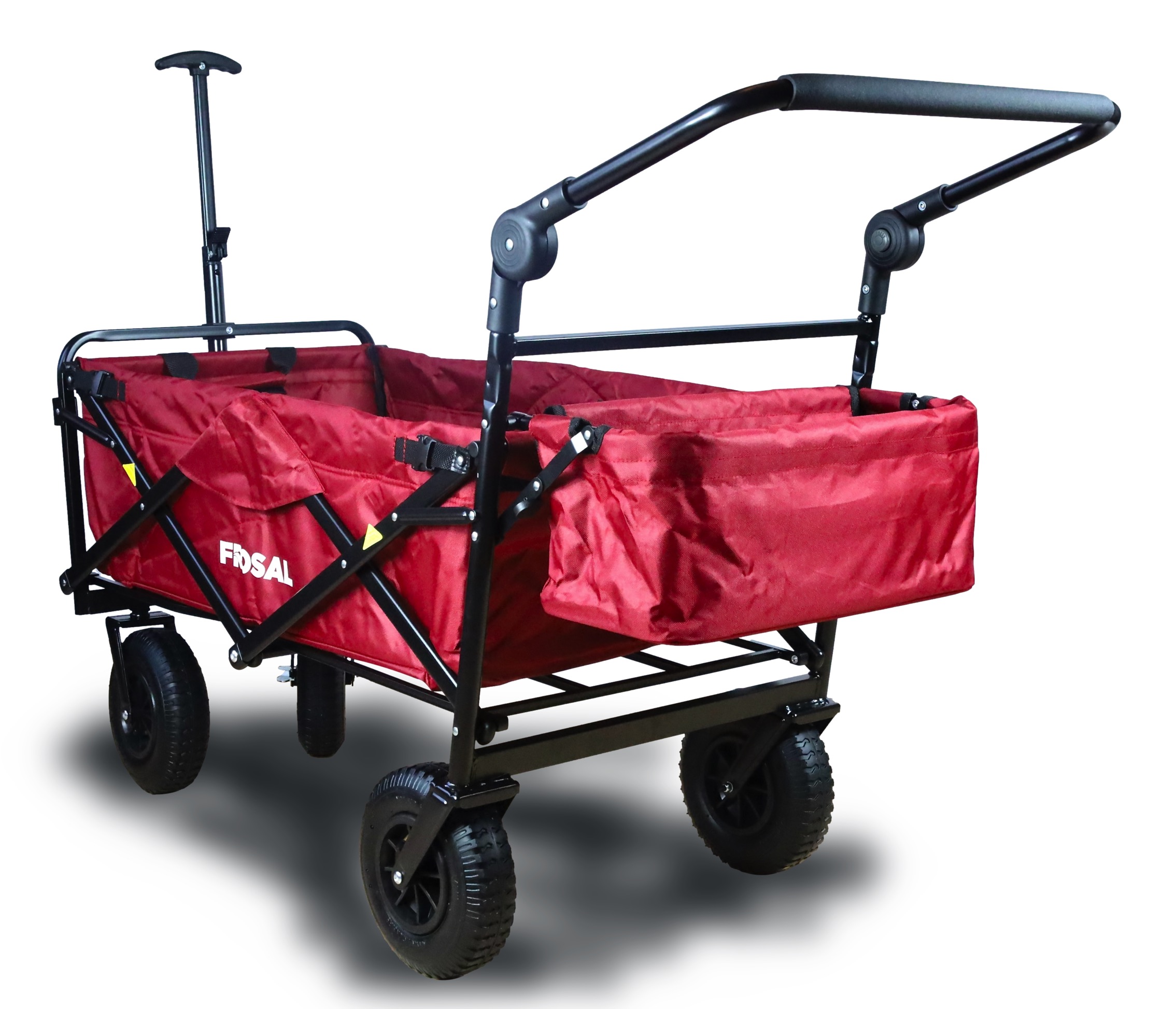 FROSAL Bollerwagen Nick PRO rot faltbar mit Schiebegriff Dach & Bremse